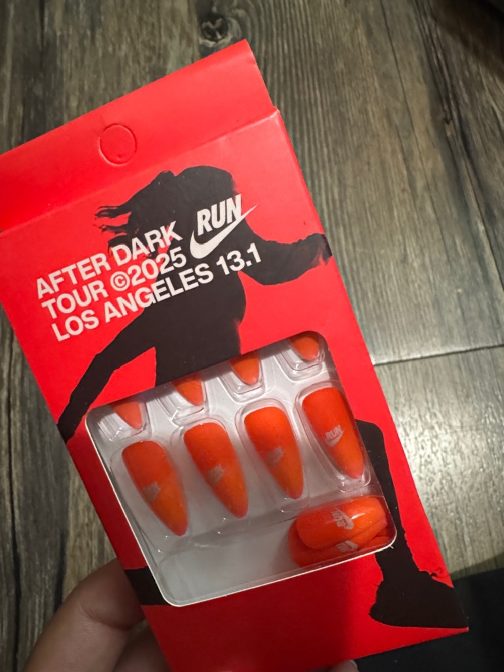 Nike Orange Press-On Nail Set with White Swoosh Accents